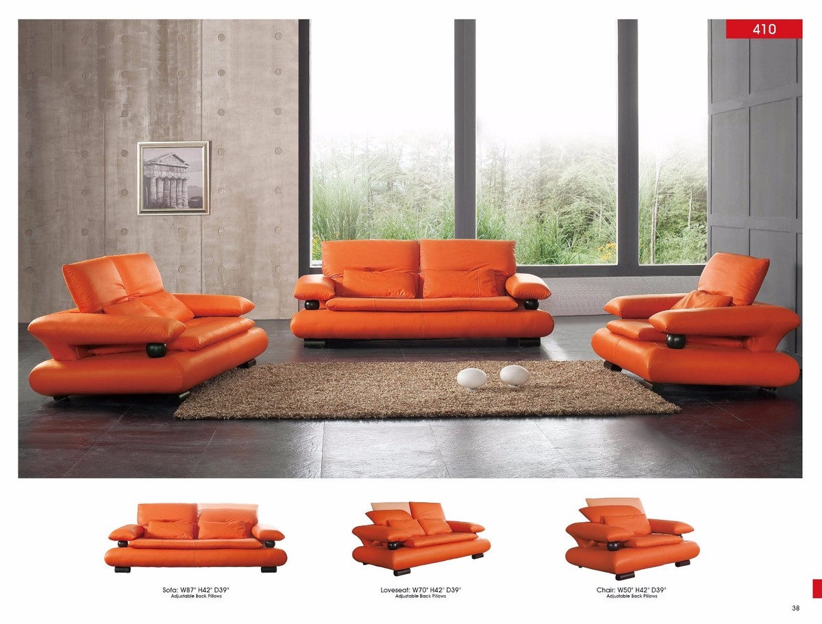ESF Furniture 410 Orange Italian Leather Sofa, Loveseat