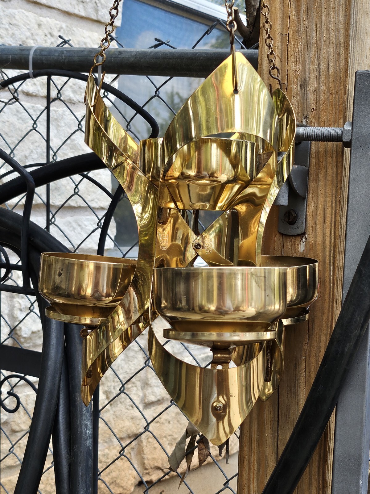 Mid Century Modern Mascot Int. Brutalist Hanging Candle Holder Gold Pendant 