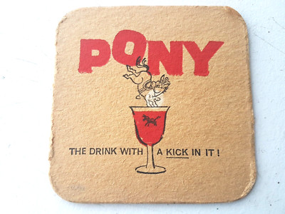 Vintage PONY - Das Getränk mit einem Tritt ... Katze Nr'?? Bierdeckel / Untersetzer