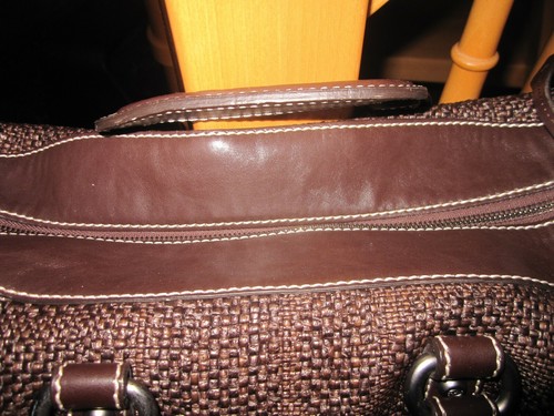 Bolso de mano/comprador de diseño FRANCISCO BIASIO cuero marrón con decoración bast - Imagen 6 de 12