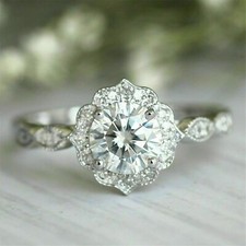 2.25Ct Round Cut Moissanite Halo Engagement Ring Solid 14k White Gold Size 7.5
