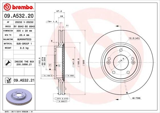 2X Brembo 09.A532.21 Bremsscheibe FüR Hyundai KIA-image