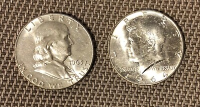 Lot Of 2 U.S. 90% Silver Half Dollars last Franklin 1963 First