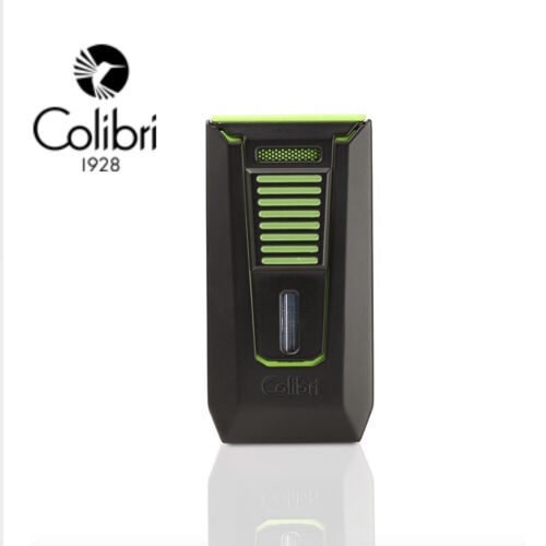 Colibri Slide Double Jet Flame Cigar Lighter With Punch Cutter - Black & Green - Photo 1 sur 2