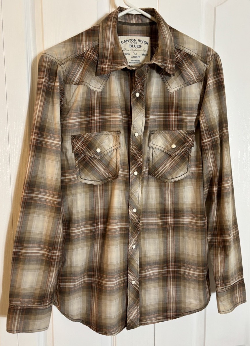 mens brown plaid dress shirt Kimes Ranch Men's 4 Stroke Plaid Short Sleeve Shirt