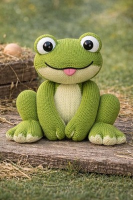 Frosch Happy Smiley gestrickt Stricken DK Muster nur 20 cm groß Basteln
