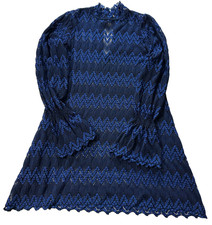 Free People Blue Black Lace Mini Dress Womens Small Boho Bell Sleeve