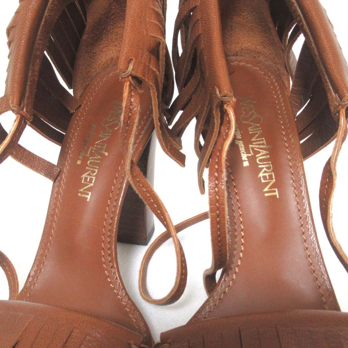 Sandali Yves Saint Laurent tacco pelle marrone cinturino alla caviglia misura 35 5 donna originali