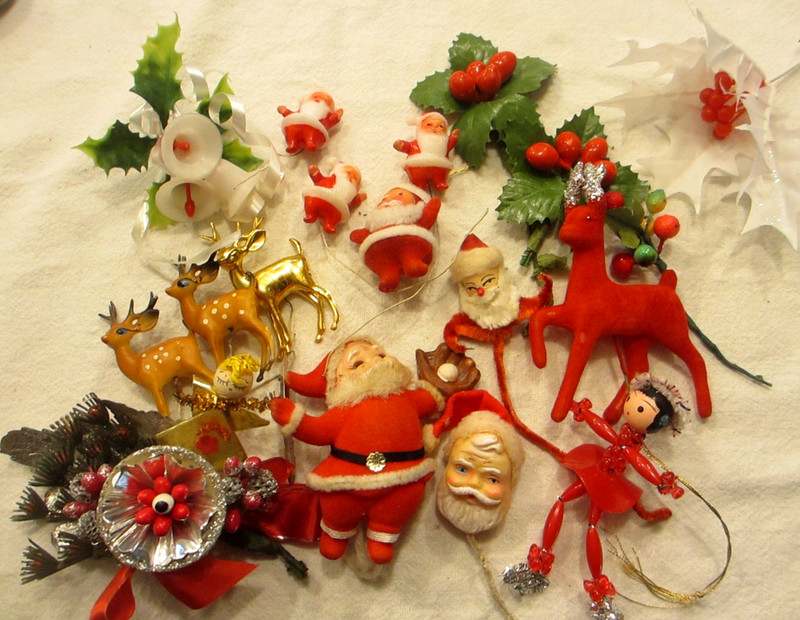 Vintage Felt Santas, Cotton Spun Angel and other vintage Christmas items