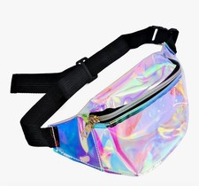 Holographic Purple Festival Bumbag Cute Ladies Travel Zip Waist Bag Holiday  80s