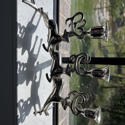 Chrome Silver Reindeer Candle Holder Trio  Christmas Decor Mantle Centerpiece