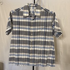 Pierre Cardin Mens Large Shirt Short Sleeve Button Up Striped