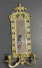 Guilt Brass Dauphin Beveled Mirror Candle Stick Sconce, Bradley Hubbard Style