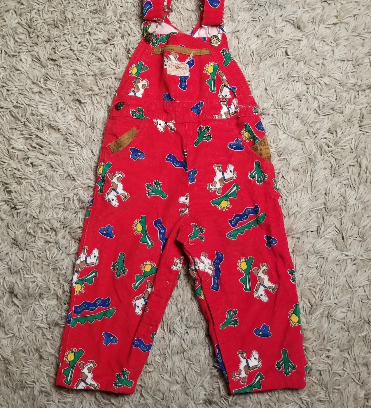Vintage Oshkosh B’gosh Overalls Corduroy Horse Pony Western USA MADE 80s 3T