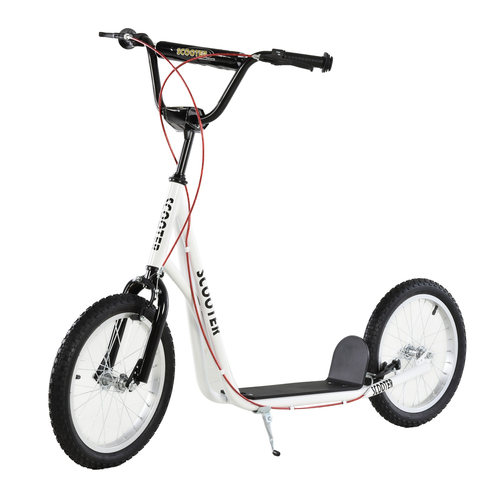 HOMCOM 90-96cm Kids Kick Scooter w/ Adjustable Handlebar Inflatable Wheels White