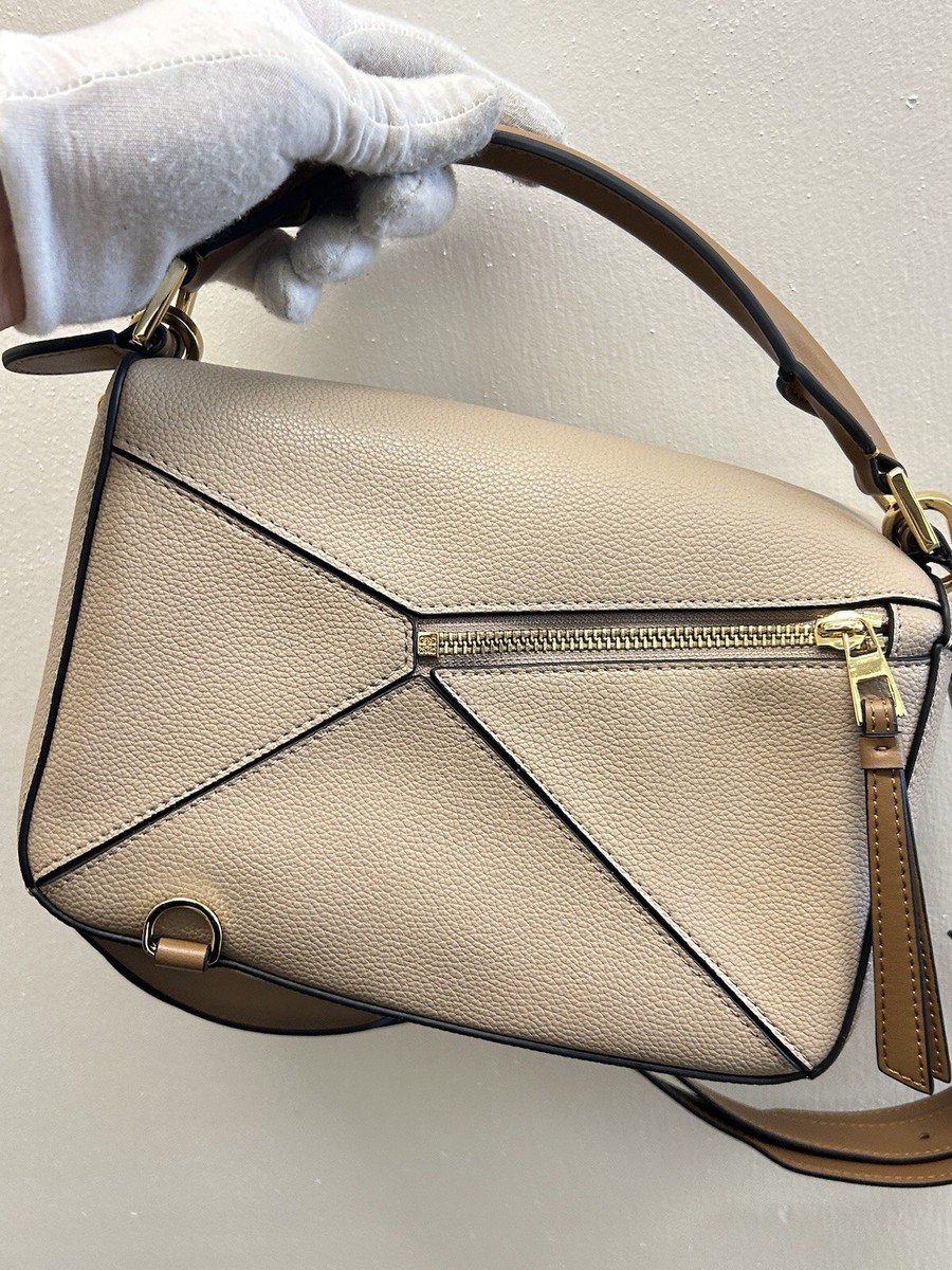 Authentic Loewe Puzzle Bag Leather Medium Strap Tan Beige