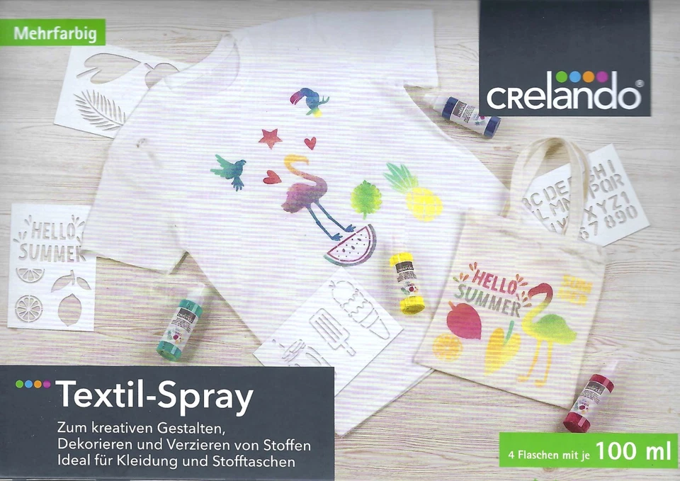Textil-SprayStifte - Mehrfarbig - 4 Flaschen - Neu & OVP von Crelando -