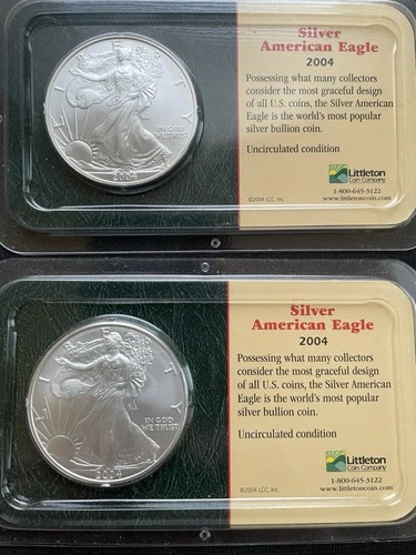 2004 Silver American Eagle Coin BU 1 oz $1 Dollar Uncirculated Littleton package