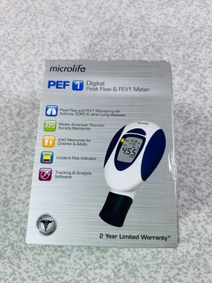 Microlife Digital Peak Flow & FEV1 Meter Early Detection Spirometer Asthma (New)