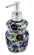 Polish Pottery Soap Dispenser by Zaklady Boleslawiec Poland, Capacity 11 Oz.
