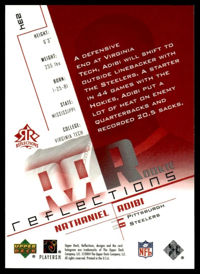 2004 Upper Deck Reflections #234 Nathaniel Adibi Red #/100 - Image 2 of 2