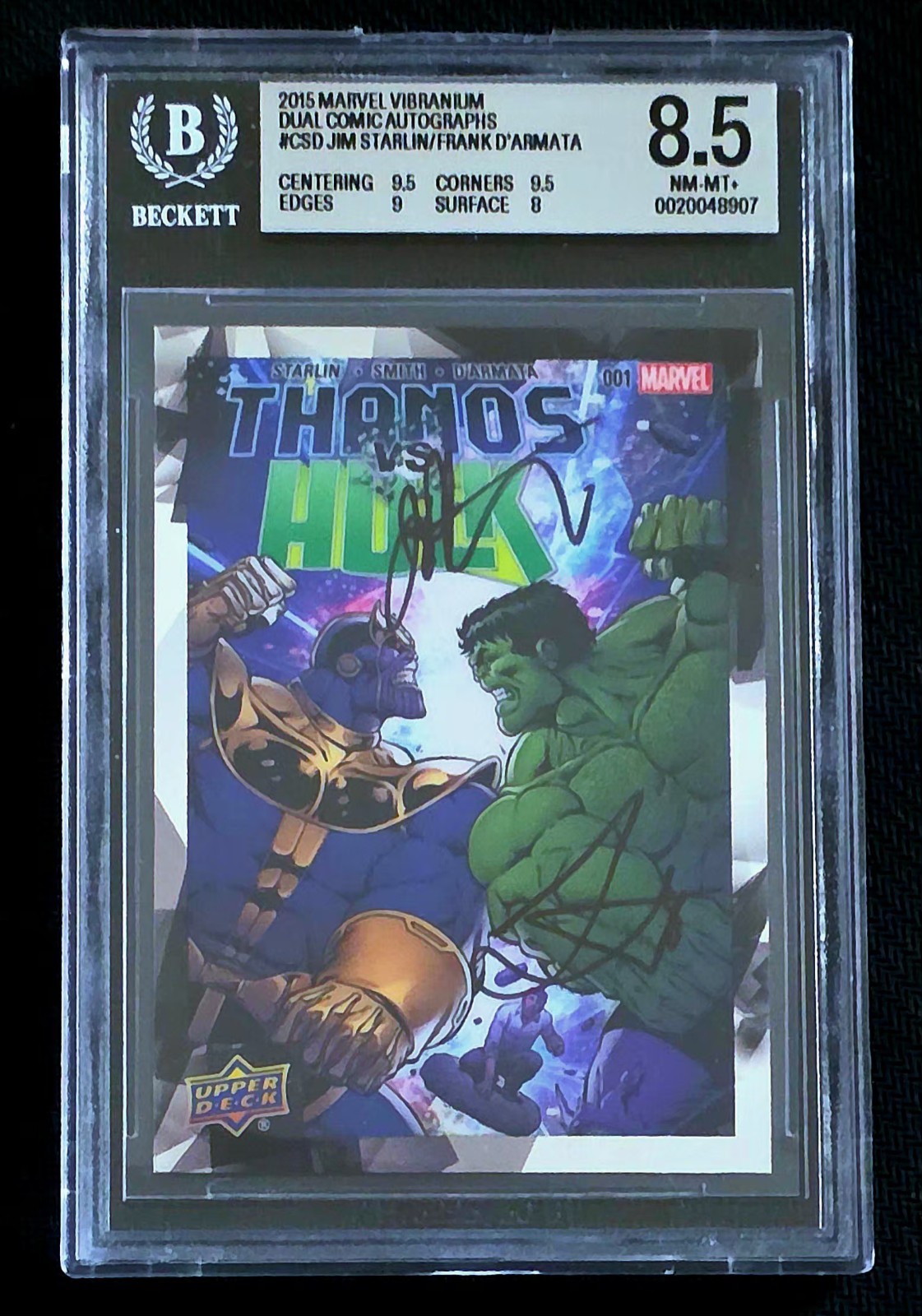 2015 Marvel Vibranium DUAL AUTO Autograph D’Armata Starlin Thanos Hulk  BGS 8.5