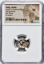 PQ++ Mid-1st Century BC GAUL AEDUI Ancient Greek Silver Quinarius Coin NGC XF