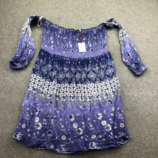 Raga Dress Womens Medium Purple Floral Smocked Off Shoulder Boho Short Casual