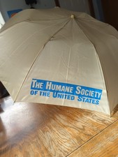 VINTAGE The Humane Society Of The United States Umbrella Tan Push Button Open
