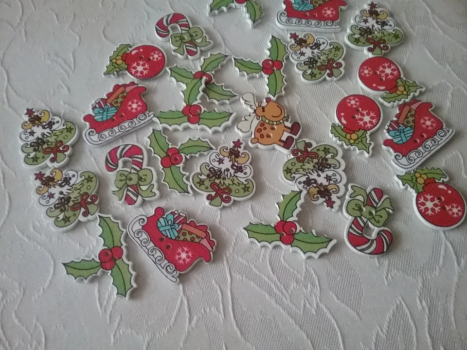 Knöpfe, " WEIHNACHTSMOTIVE ", K 189, 25 Stück, Holz mit mehrfarbigen Druck,25 St - Bild 2 von 3