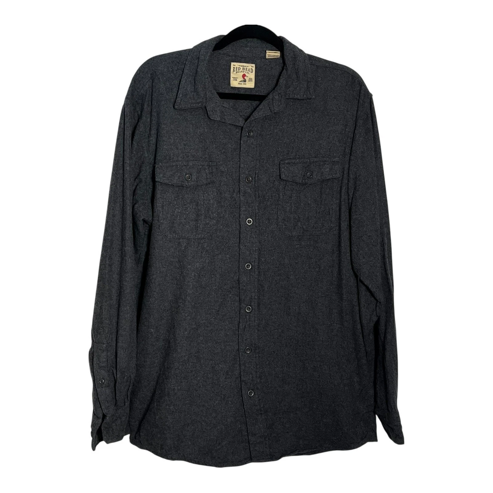 RedHead Mens Long Sleeve Button Down Shirt Charcoal Gray Cotton Flannel Size LT