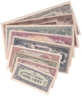 Mazuma *M5469 Malaya Japanese WWII JIM 1942 1C - $1000 9pcs Full Set Mix Cond