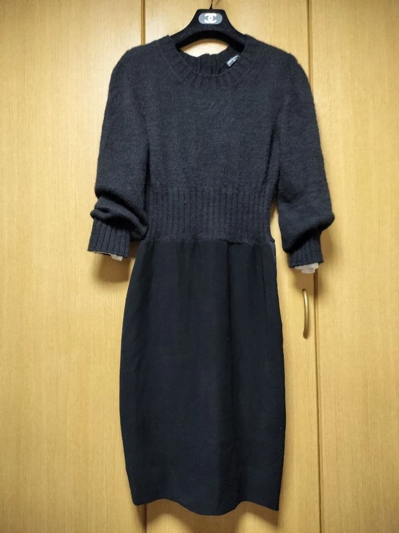 Chanel — Chanel Vintage Knit Combination Dress Size:M Black / Charcoal Gray SK1668