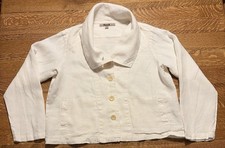 Flax Button Front Shirt/ Jacket 100 Linen Ivory Lagenlook Minimalist S Pockets