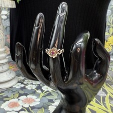 Vintage red ruby sterling silver floral ring size 6