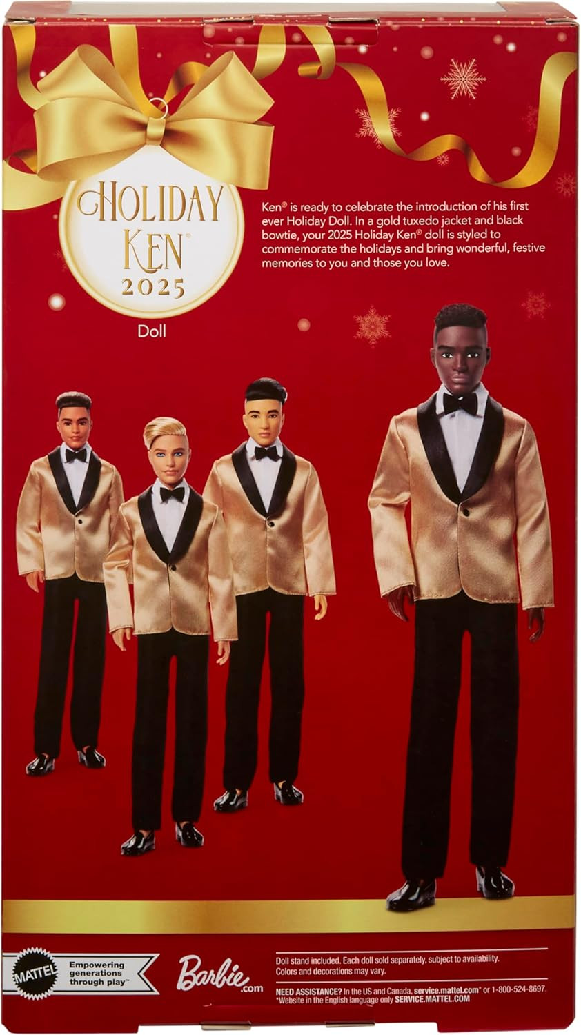 Signature 2025 Holiday Dark Brown Hair Ken Collectible Fashion Doll Wearing Full