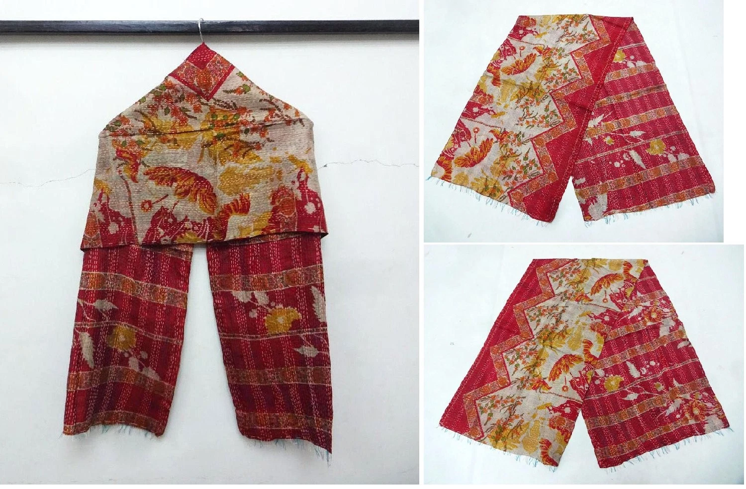 Silk Kantha Scarf Neck Wrap Stole Dupatta Hand Quilted Women Bandanas headband
