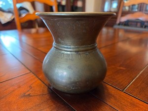 Antique Hindu brass panchapatra and puja spoon (udharini)