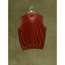 Vintage 80s Campus Velour Sweater Vest Mens Large Rust Orange V-Neck Made in USA