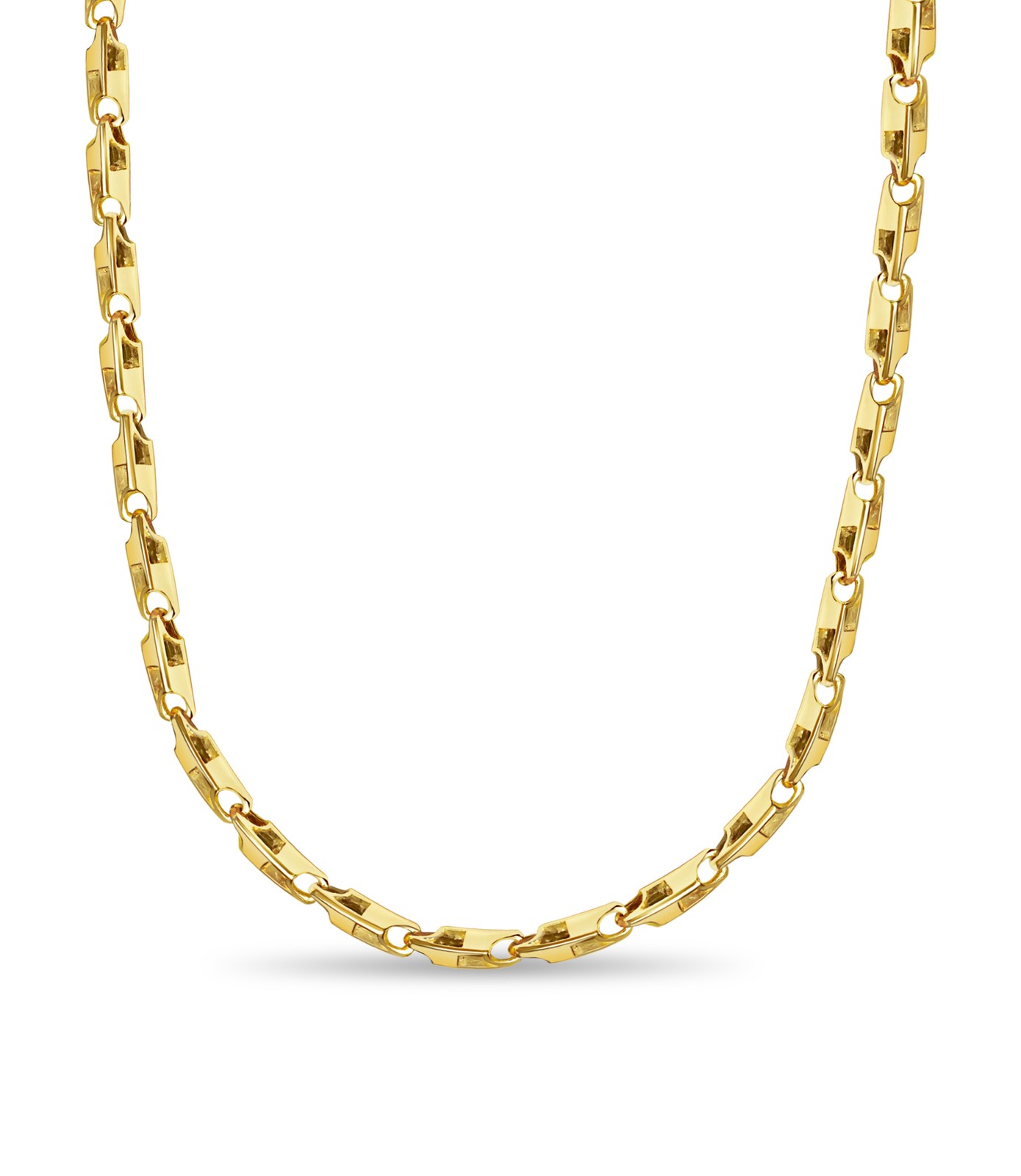 "18k Solid Yellow Gold Handmade 6mm Rectangle Tube Link Necklace, 20\""