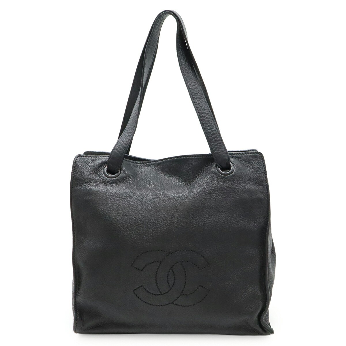 CHANEL Coco Mark Leather Tote Shoulder Bag DDU