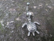 sea turtle with crystal stone belly button ri...