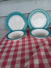 Set Of 2 Pyrex Turquoise Brand Milkglass Plates And Bowls