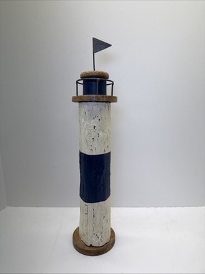 Lighthouse Decoration Natural Wood White And Blue Driftwood