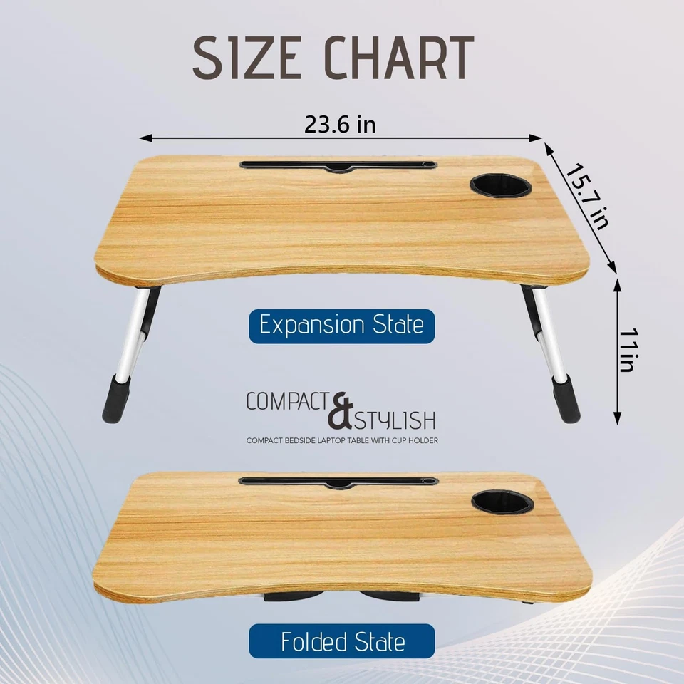 (Paquete de 2) Mesa portátil plegable grande beige con portavasos Foto 3 de 3
