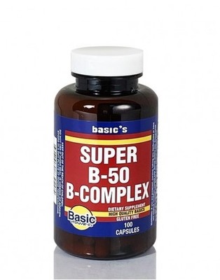 Basic's Super B-50  B-Complex Capsules -100ct (high Folate)
