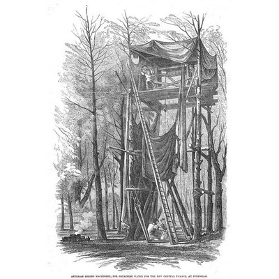 Artesische Bohrmaschine für Wasser für den Kristallpalast - antiker Druck 1852