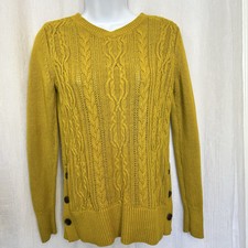 Ann Taylor Factory Cable Knit Mustard Color Crew Neck Sweater Size XSP
