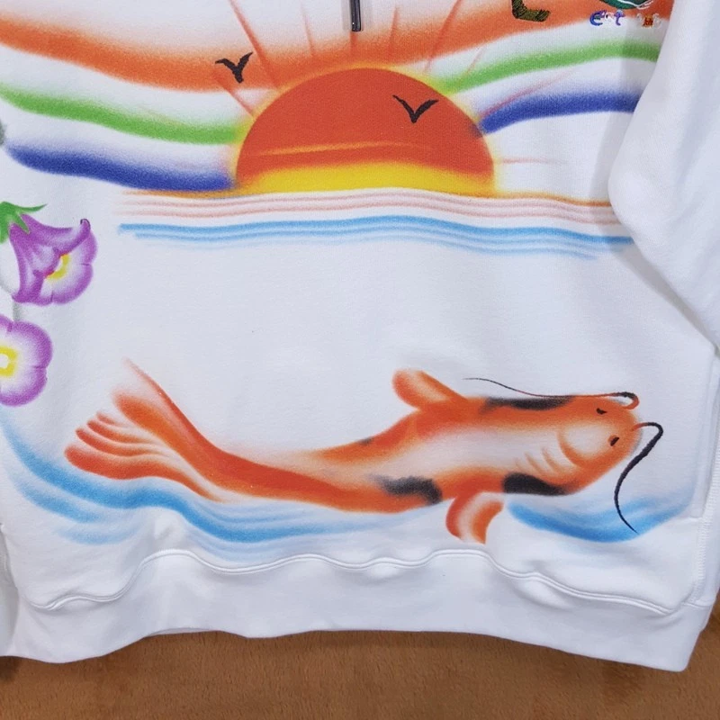 OPENING CEREMONY Big Hi Hoodie Large White Airbrush Koi Fish Floral Sunrise $520 - Image 3 of 4