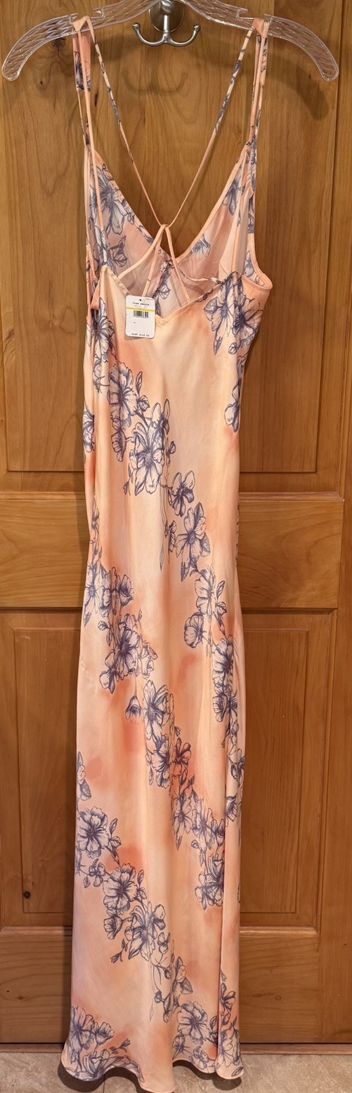 $130 Free People Intimately Satin Cassie Girl Slip Dress Size M Orange Floral image 4
